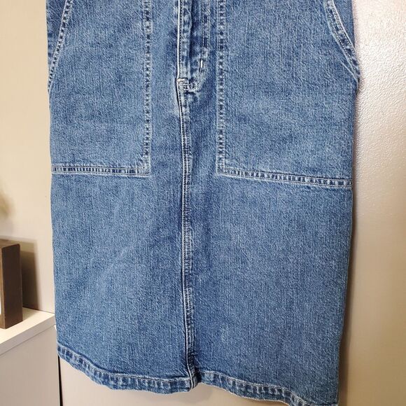 Gap Denim Dress Petite Size 4 Medium Blue Wash V-Neck Button Front Midi - Picture 5 of 12